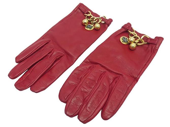Hermès HERMES GLOVES WITH GOLDEN CHARMS RED LEATHER CHARMS 7.5 RED LEATHER GLOVES  ref.1229516