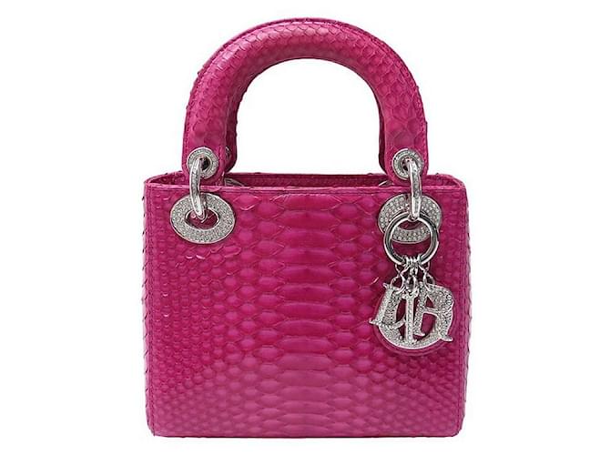 CHRISTIAN DIOR LADY MINI HANDBAG IN PYTHON LEATHER AND STRASS HANDBAG PURSE Pink Exotic leather  ref.1229523