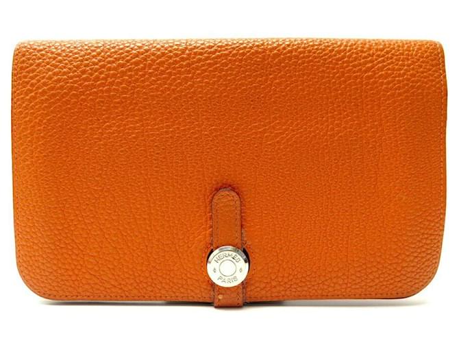 Hermès HERMES DOGON DUO WALLET IN ORANGE TOGO LEATHER WITH WALLET  ref.1229531
