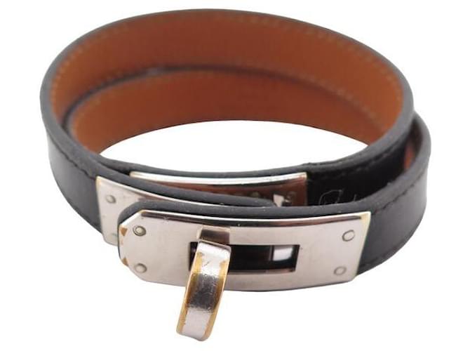 Hermès HERMES KELLY lined TOUR M BRACELET 20CM LEATHER BOX BLACK LEATHER STRAP BANGLE  ref.1229535