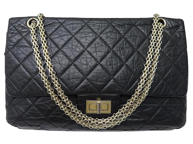 Chanel handbag 2.55 LARGE JUMBO QUILTED LEATHER SHOULDER HAND BAG Black  ref.1229571