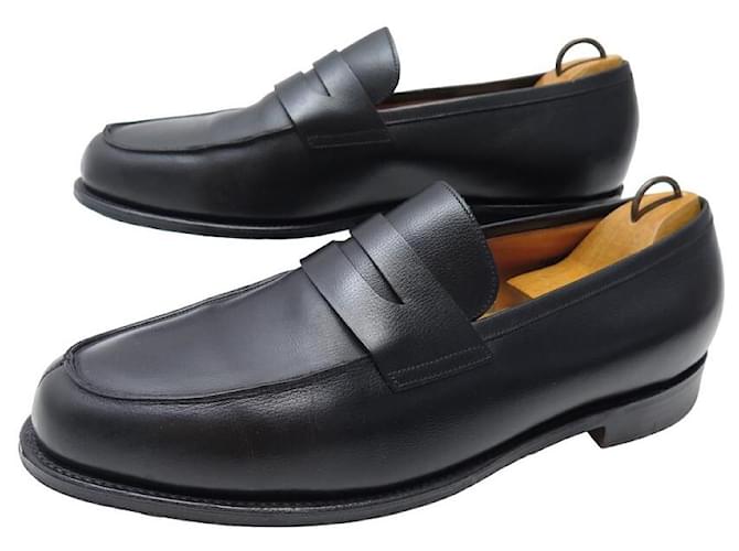 JOHN LOBB CAMPUS MOCCASIN SHOES 10E 44 BLACK LEATHER STAINLESS STEEL SHOES  ref.1229573