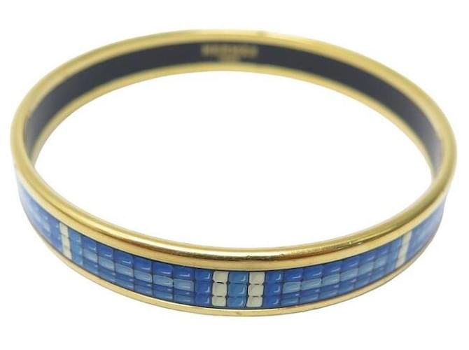 Hermès BRACELET HERMES FIN EMAIL IMPRIME PERLES BLEU PLAQUE OR TAILLE 21 CM BANGLE  ref.1229583