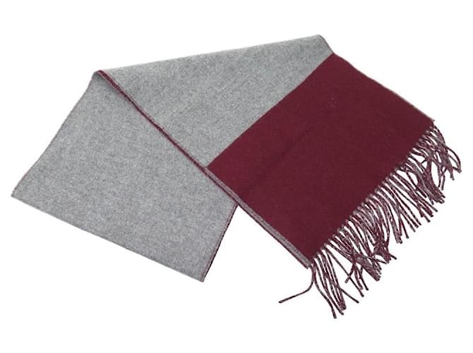 Hermès NEW HERMES SCARF WITH FRINGES IN TWO-TONE GRAY AND BORDEAUX CASHMERE SCARF  ref.1229605