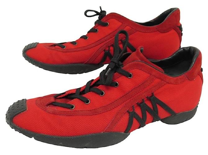 CHAUSSURES CHRISTIAN DIOR D-FENCE TRAINER 41 BASKET EN TOILE SNEAKERS SHOES Rouge  ref.1229625