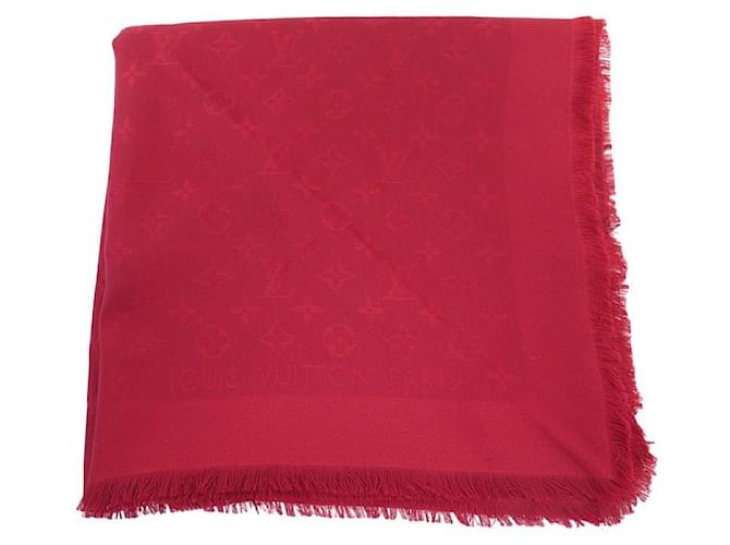LOUIS VUITTON CHALE MONOGRAM CANDY APPLE SCARF M72237 SILK WOOL SHAWL Red Leather  ref.1229630