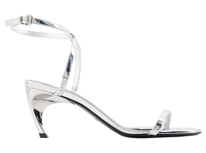Seal Heeled Sandals - Alexander McQueen - Leather - Silver Silvery Metallic Pony-style calfskin  ref.1229681