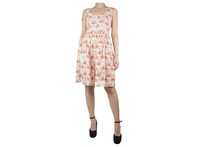 Prada Mehrfarbiges, ärmelloses Kleid mit Blumenmuster – Größe UK 8 Mehrfarben Baumwolle  ref.1229705