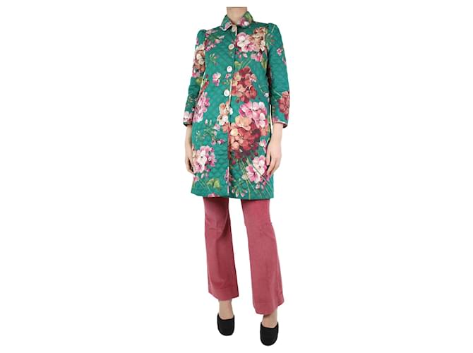 Gucci Green floral quilted coat - size UK 10 Cotton  ref.1229708