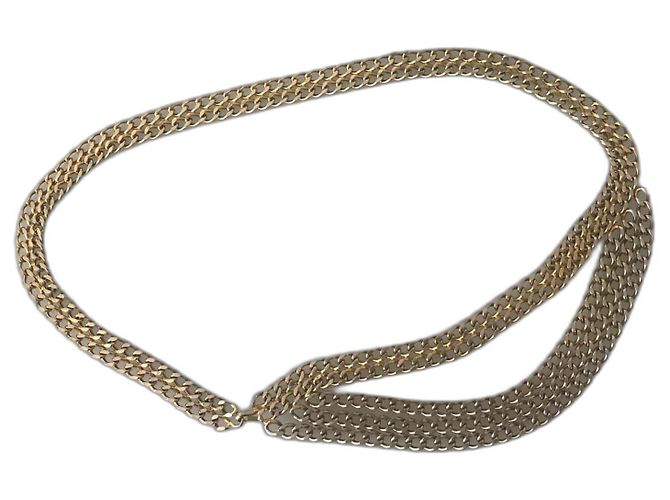 Cinto de corrente Chanel 3 fileiras prata e ouro Dourado