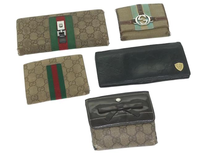 GUCCI GG Canvas Web Sherry Line Wallet 5Set Beige Red Green Auth ti1483  ref.1230081