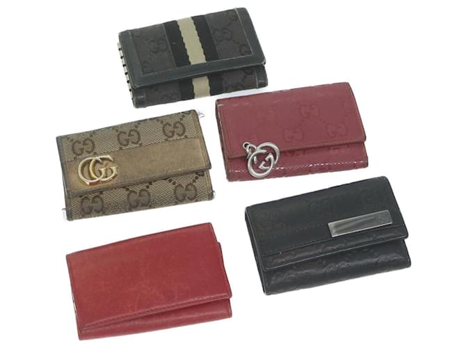 GUCCI GG Canvas Key Case Leather 5Set Beige Black pink Auth bs11213  ref.1230088