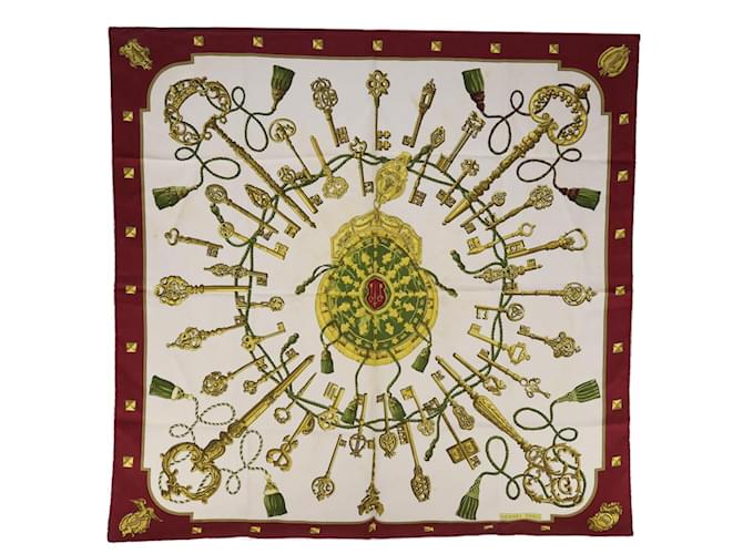 Hermès HERMES CARRE 90 LES CLES Scarf Silk Red Auth 64618  ref.1230142