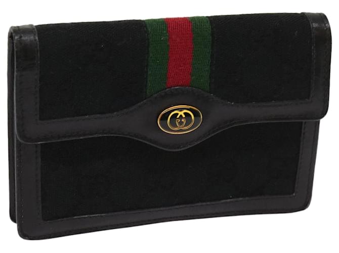 GUCCI GG Canvas Web Sherry Line Pouch Black Red Green Auth yk10242  ref.1230179