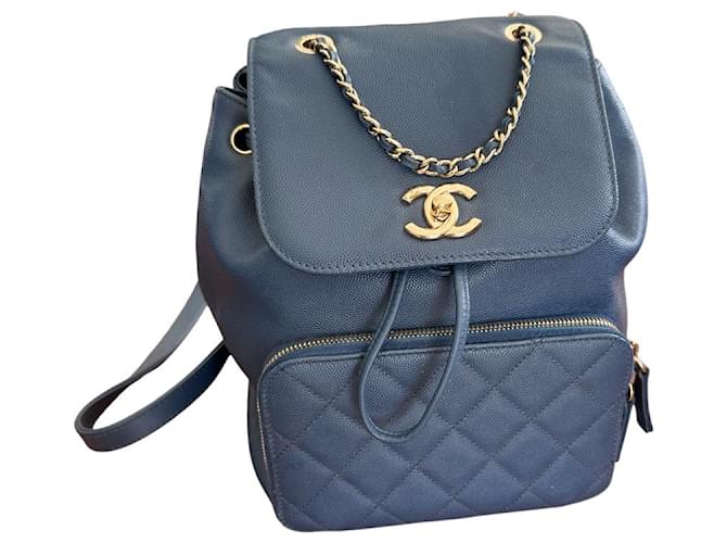 Autre Marque CHANEL Affinity business backpack in caviar leather Blue  ref.1230512