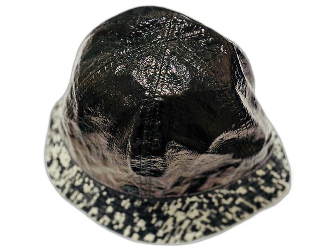 Sombrero Bucket Chanel Negro y Blanco de Seda y Algodón