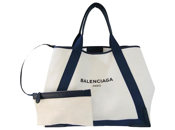 Everyday Balenciaga Navy Cabas Bianco Tela  ref.1230729