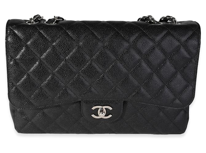 Classique Chanel Black Caviar Quilted Jumbo Classic Sac à rabat unique Cuir Noir  ref.1230816