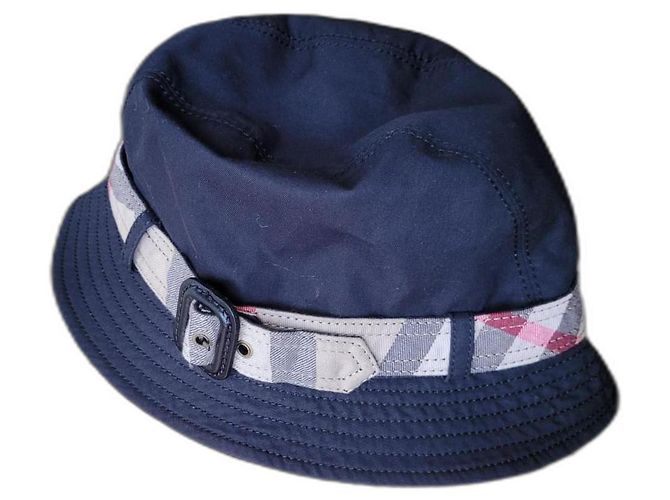 Burberry Black Cotton Hat with Leather Buckle