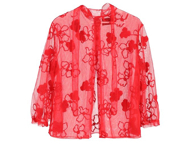 Simone Rocha bestickte Tüllbluse aus rotem Polyamid