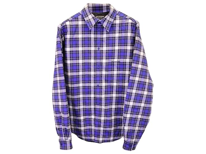 Balenciaga Logo-Embroidered Check Padded Overshirt in Blue Cotton  ref.1231070