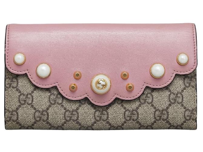 Gucci Portafoglio continentale con borchie in perle finte con logo in tela GG 431474  ref.1231133