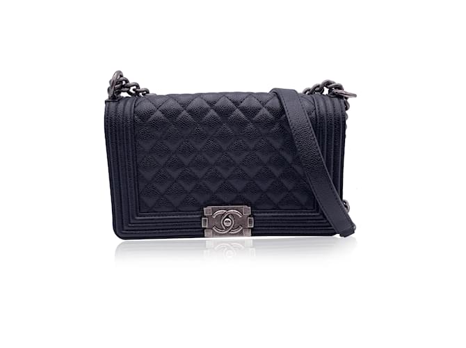 Chanel Black Quilted Caviar Leather Medium Boy Shoulder Bag  ref.1231155