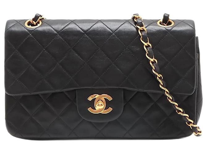 Chanel black 1994 petit sac à rabat doublé Classic en cuir d'agneau Noir  ref.1231167