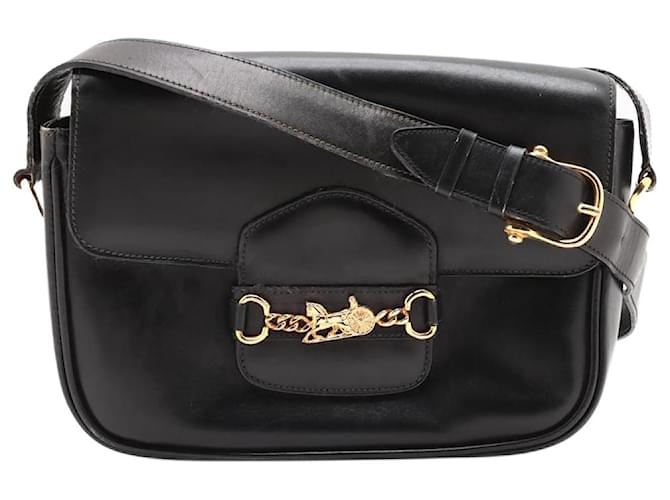 Céline Black flap horse buckle bag Leather  ref.1231168