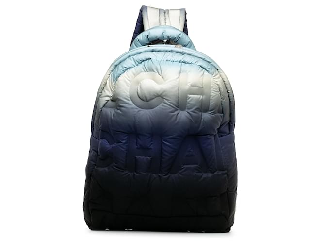 Chanel Blue Embossed Nylon Doudoune Backpack Cloth  ref.1231196