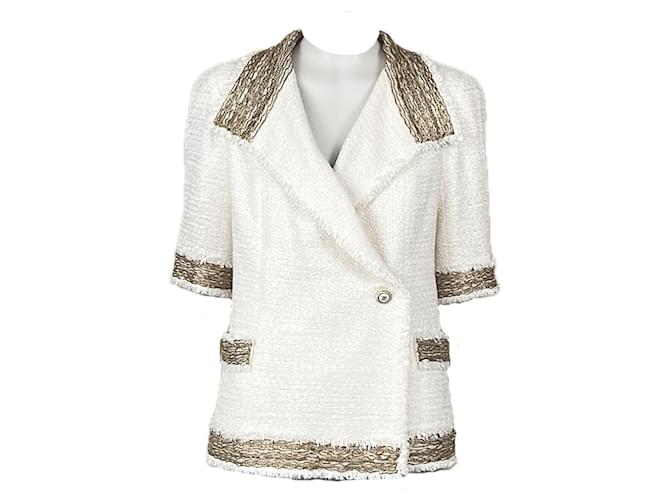 Chanel Jaqueta de tweed com detalhes em corrente extremamente rara Cru  ref.1231259