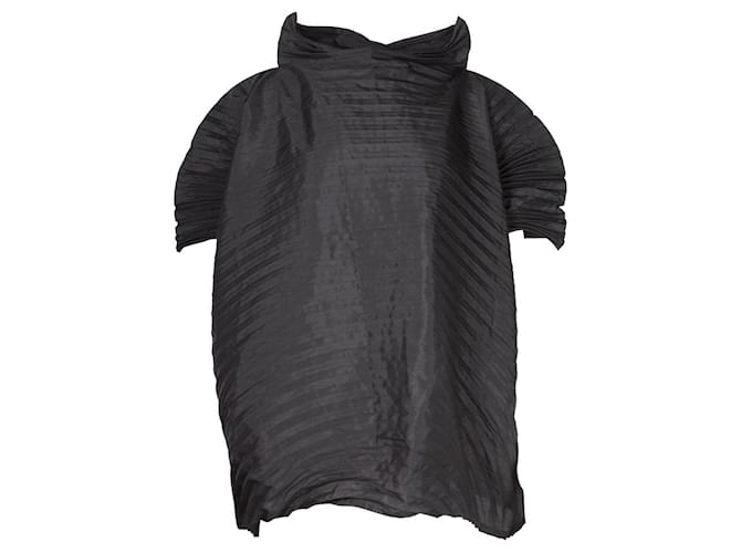 Issey Miyake Black Pleated Turtleneck Oversized Top Polyester  ref.1231277