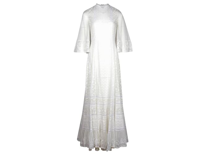 Dior SS20 Vestido maxi de renda branca para passarela Branco Algodão  ref.1231293