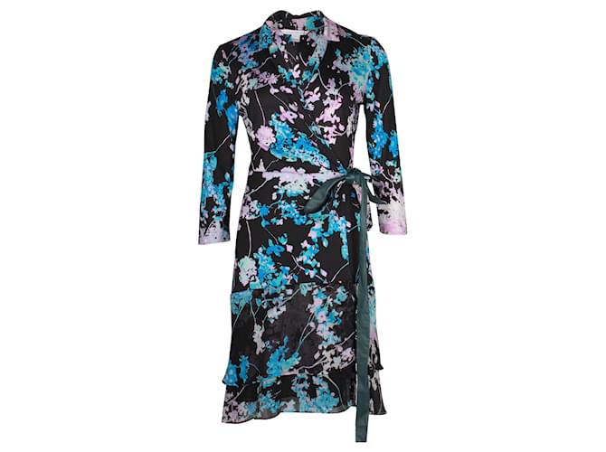 Diane Von Furstenberg Cathy Floral Wrap Dress with Leather Trim Strap  ref.1231314