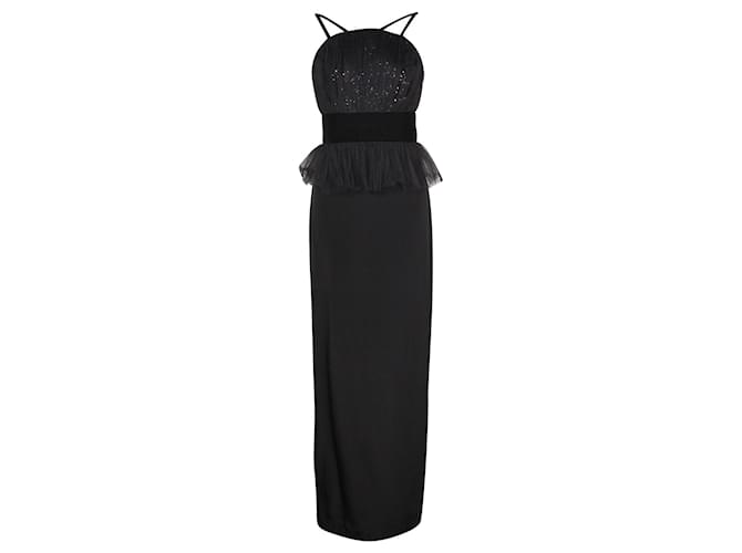 Autre Marque Black Strappy Tulle Detail Dress Silk  ref.1231334