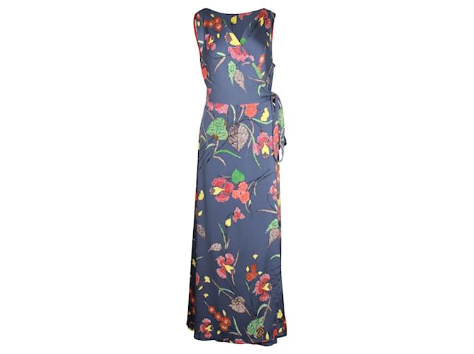 Diane Von Furstenberg Blue Floral Print Wrap Around Dress Silk  ref.1231338