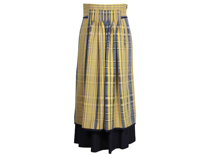 Hermès Yellow and Grey Check Wool Skirt  ref.1231356