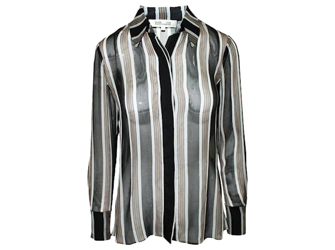 Diane Von Furstenberg Camisa listrada semitransparente Multicor Algodão  ref.1231373