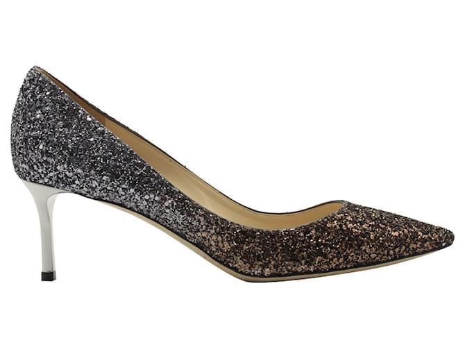 Jimmy Choo Romy 60 Glitter Heels in Bronze/anthracite Metallic Leather  ref.1231380