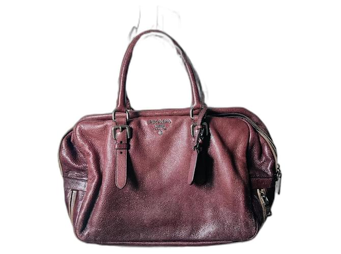 Prada burgundy bag Silvery Dark red Prune Leather  ref.1231400