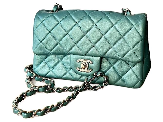 Vanity SAC CHANEL MINI TIMELESS Cuir Turquoise  ref.1231404