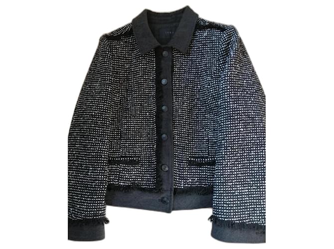 Schwarz-weiße Jacke,Tweed und Denim/ IKKS Polyester  ref.1231407