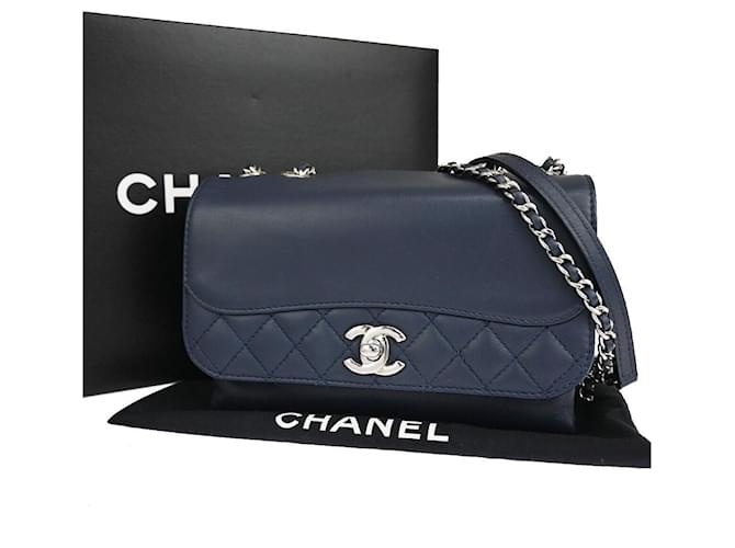 Timeless Chanel Matelassé Azul marinho Couro  ref.1231567