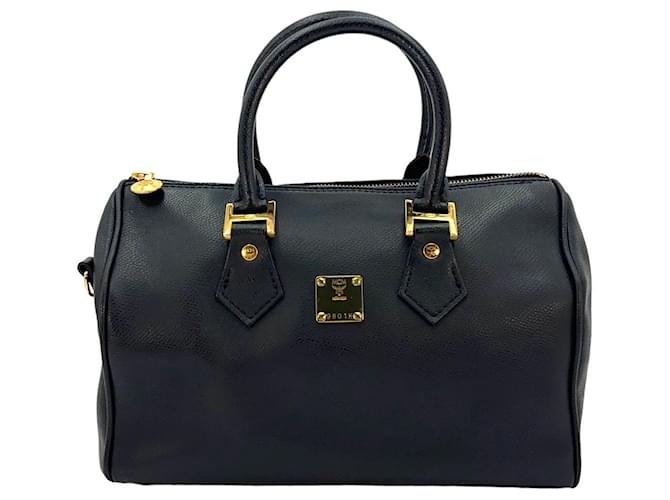 MCM Leather Handbag Boston Bag Black Gold Bag Vintage Handle Bag  ref.1231596