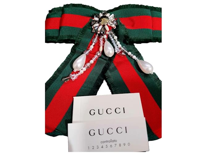 Marmont Gucci Pins & brooches Red Green Steel Cloth  ref.1231622