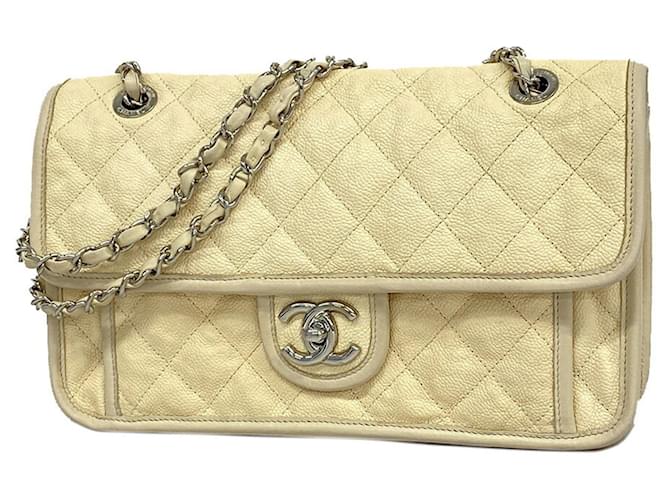Timeless Chanel Branco Couro  ref.1231666