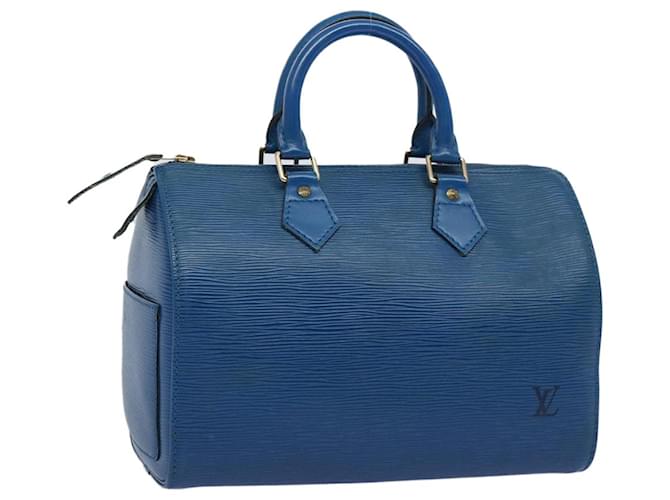 Louis Vuitton Epi Speedy 25 Bolsa de Mão Azul Toledo M43015 LV Auth ep3167 Couro  ref.1231688