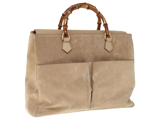 GUCCI Bamboo Hand Bag Suede 2way Beige 002 123 0322 Auth th4517  ref.1231727