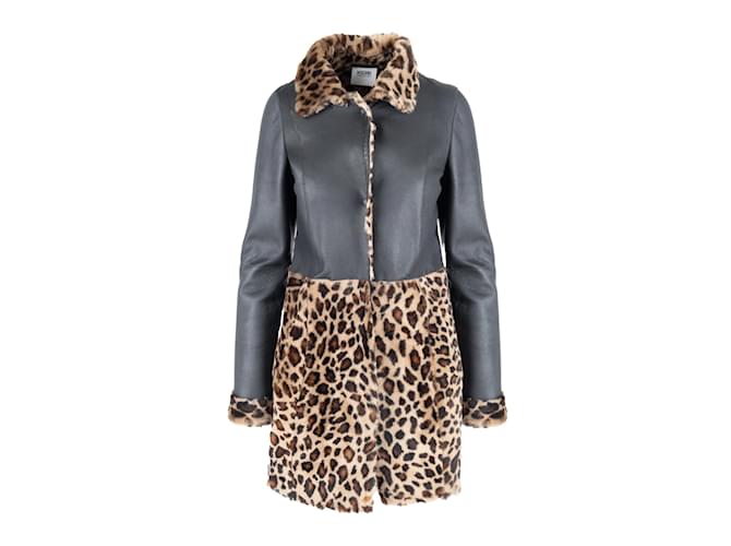 Moschino Cheap and Chic Leather Coat with Leopard Printed Fur Multiple colors  ref.1231814