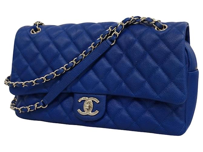 Timeless Chanel Matelassé Azul Couro  ref.1231880